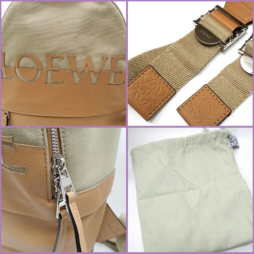 Loewe Round Backpack Canvas Calf Leather Cles Ta Warm Dessert