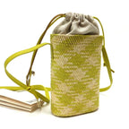 Loewe Basket Shoulder Bag Square Pocket Anagram Irakaya Palm Calf Leather Natural X Lime Green