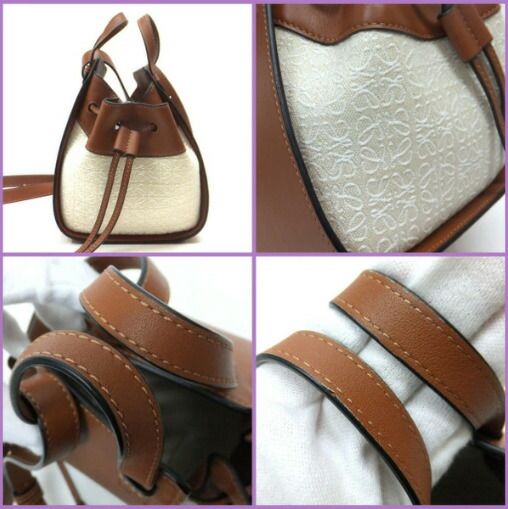 Loewe Hammock Drawstring Mini 2-Way Bag Canvas Leather Ecru Tan Gold Ecru X X