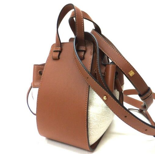 Loewe Hammock Drawstring Mini 2-Way Bag Canvas Leather Ecru Tan Gold Ecru X X