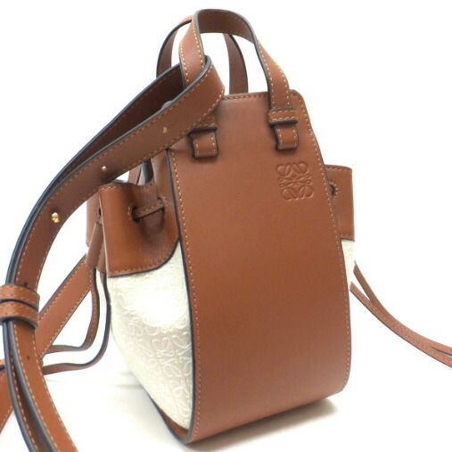 Loewe Hammock Drawstring Mini 2-Way Bag Canvas Leather Ecru Tan Gold Ecru X X
