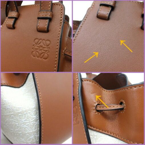 Loewe Hammock Drawstring Mini 2-Way Bag Canvas Leather Ecru Tan Gold Ecru X X