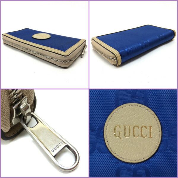 Gucci Off the Grid Zip Wallet Nylon Leather Blue Beige :blue