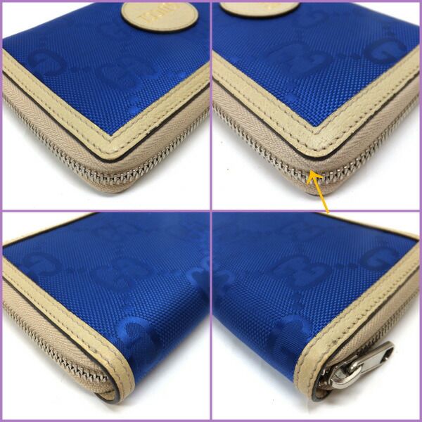 Gucci Off the Grid Zip Wallet Nylon Leather Blue Beige :blue