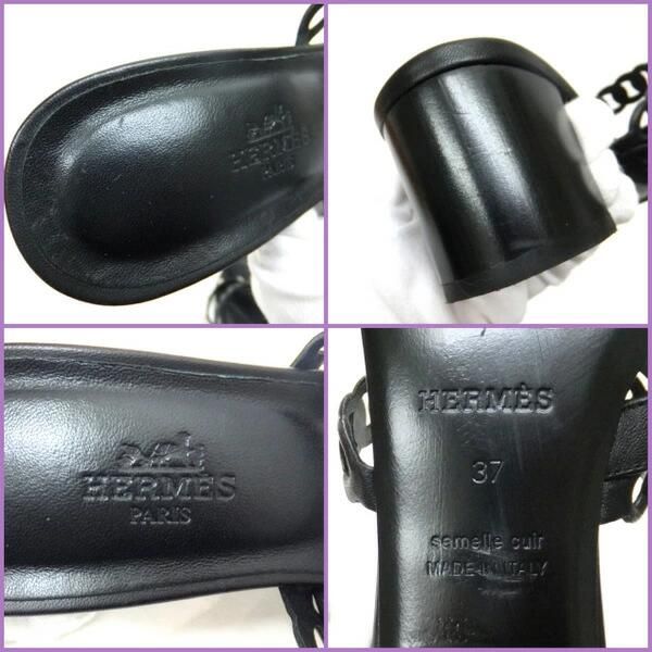 Hermes Sandals Aggaccio Leather Black 37