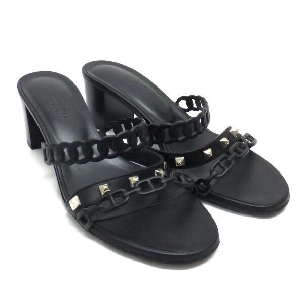 Hermes Sandals Aggaccio Leather Black 37