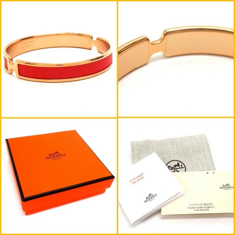 Hermes Bangle Olympe Epsom Pink Gold Plated Rose Texas Rose Texas X