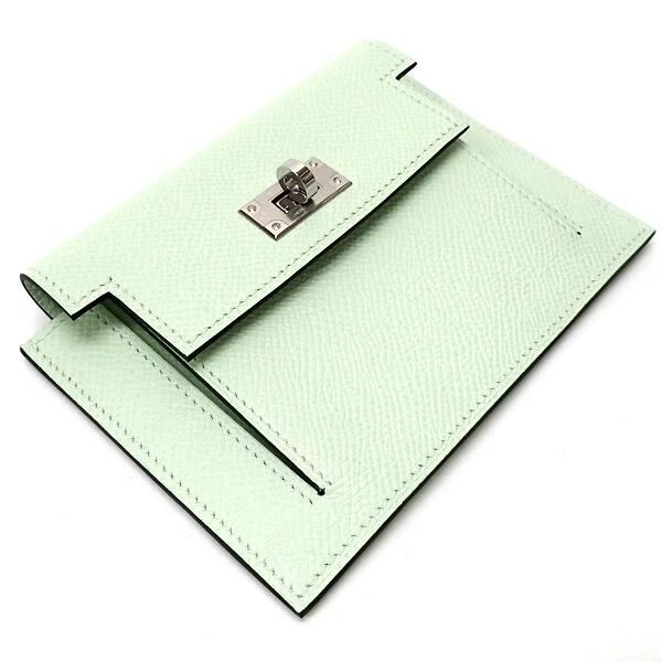 Hermes Kelly Pocket Compact Wallet Epsom Valfiz Silver :vert Fizz