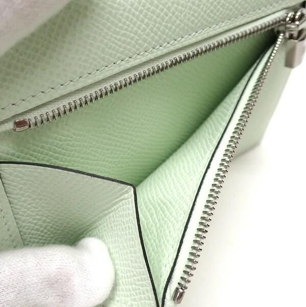 Hermes Kelly Pocket Compact Wallet Epsom Valfiz Silver :vert Fizz