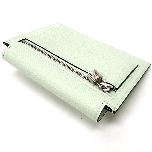 Hermes Kelly Pocket Compact Wallet Epsom Valfiz Silver :vert Fizz