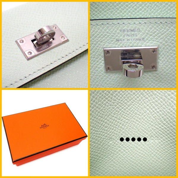 Hermes Kelly Pocket Compact Wallet Epsom Valfiz Silver :vert Fizz