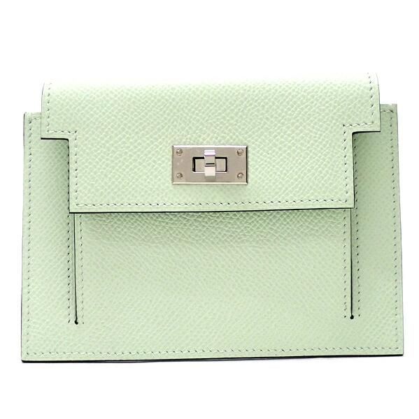 Hermes Kelly Pocket Compact Wallet Epsom Valfiz Silver :vert Fizz