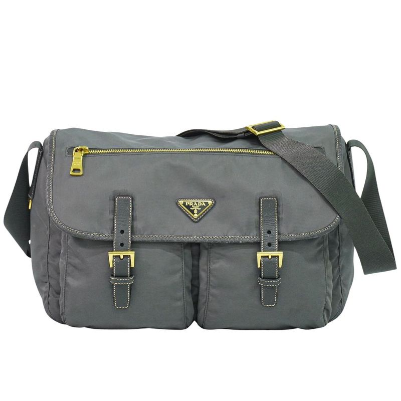 Prada Nylon Shoulder Bag Pochette Gray Outside]
