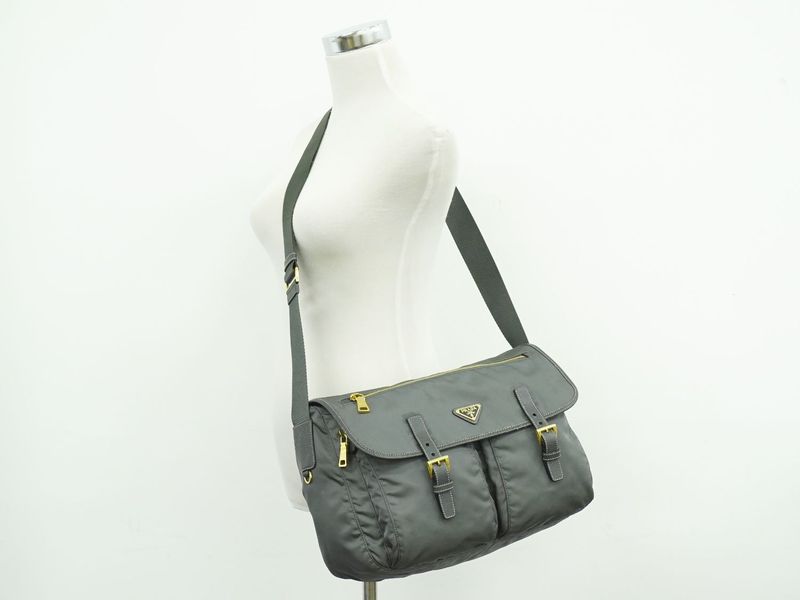 Prada Nylon Shoulder Bag Pochette Gray Outside]