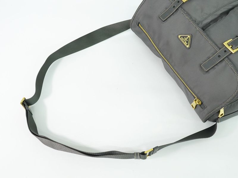 Prada Nylon Shoulder Bag Pochette Gray Outside]