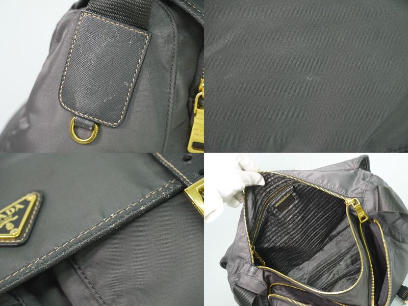 Prada Nylon Shoulder Bag Pochette Gray Outside]