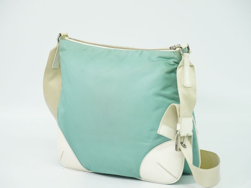 Prada Tessuto Shoulder Bag Pochette Nylon Mint Green White