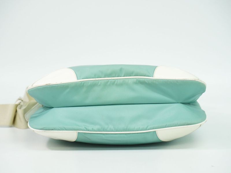 Prada Tessuto Shoulder Bag Pochette Nylon Mint Green White