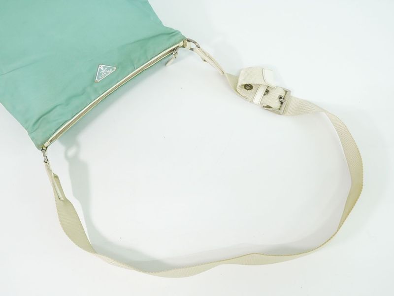 Prada Tessuto Shoulder Bag Pochette Nylon Mint Green White