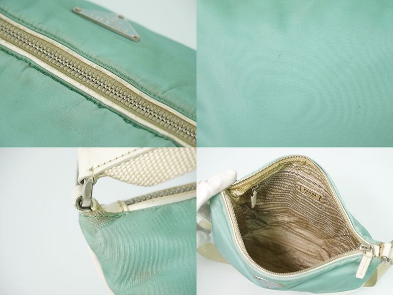 Prada Tessuto Shoulder Bag Pochette Nylon Mint Green White