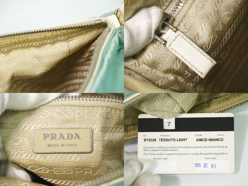 Prada Tessuto Shoulder Bag Pochette Nylon Mint Green White