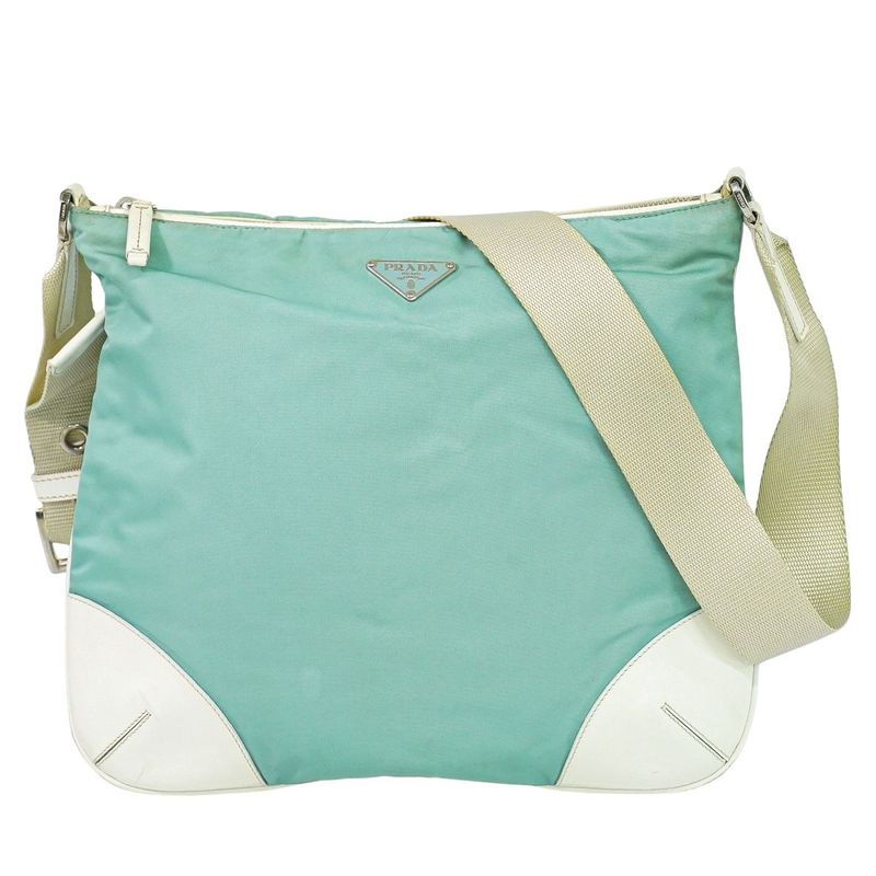 Prada Tessuto Shoulder Bag Pochette Nylon Mint Green White