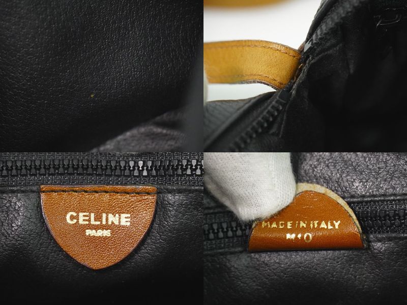 Celine Leather Shoulder Bag Pochette Black Outside]