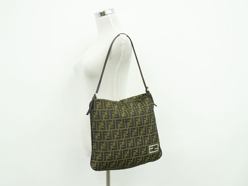 Fendi Zucca Shoulder Bag Canvas Brown Outside]