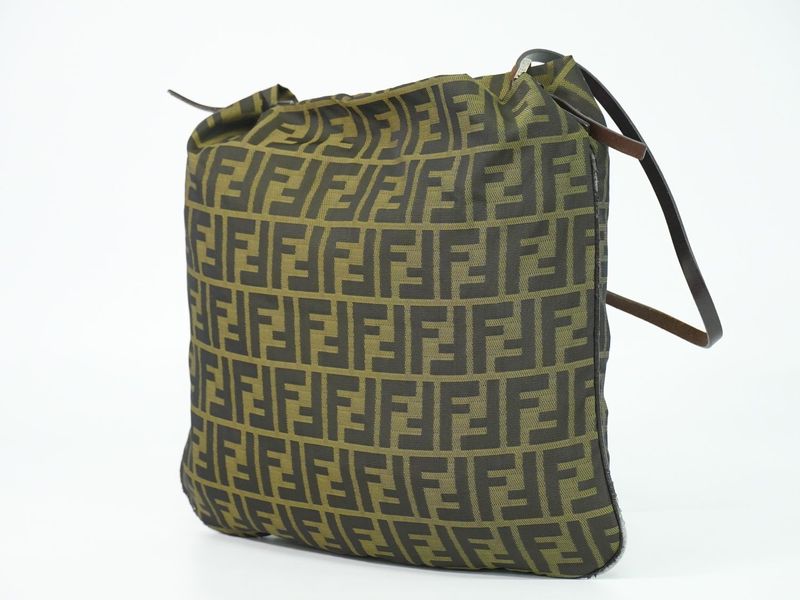 Fendi Zucca Shoulder Bag Canvas Brown Outside]