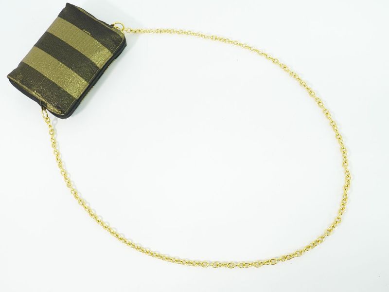 Fendi Pecan Chain Shoulder Bag Pochette Canvas Gold Black Pequin Outside]