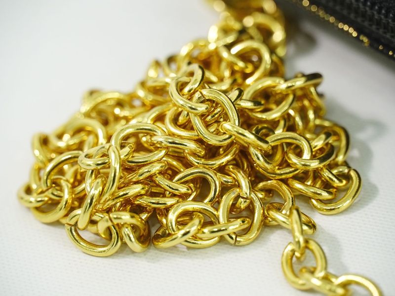 Fendi Pecan Chain Shoulder Bag Pochette Canvas Gold Black Pequin Outside]