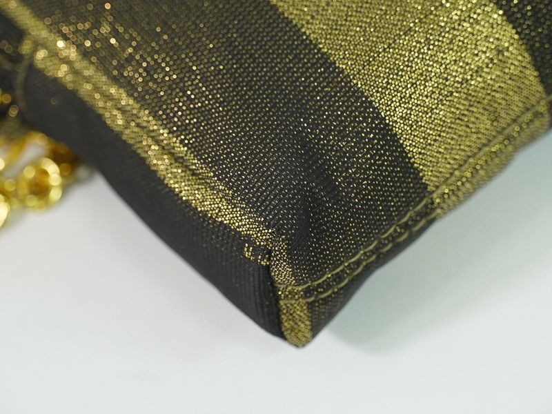 Fendi Pecan Chain Shoulder Bag Pochette Canvas Gold Black Pequin Outside]