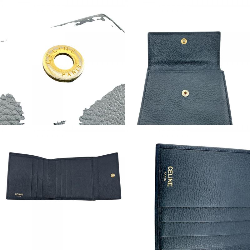Celine Circle Logo Trifold Wallet Navy Red