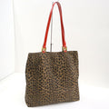 Fendi Tote Leopard Brown Red Canvas Leather X