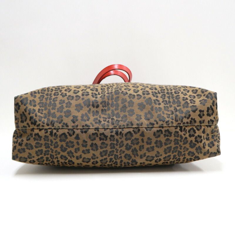 Fendi Tote Leopard Brown Red Canvas Leather X