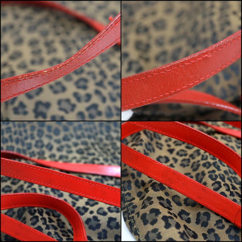 Fendi Tote Leopard Brown Red Canvas Leather X