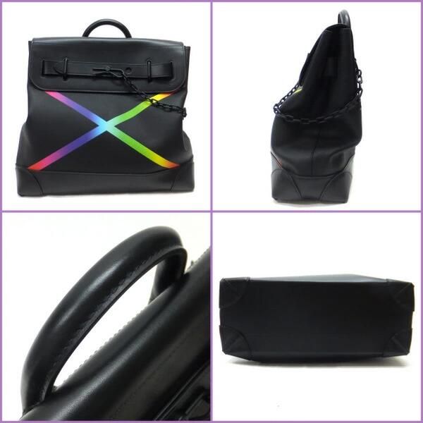 Louis Vuitton Steamer PM Shoulder Bag Taiga Canvas Black Rainbow X Rainbow