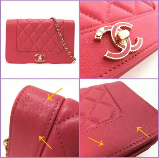 Chanel Chain Wallet Quilted Lambskin Pink Gold 8 Digits 19 X
