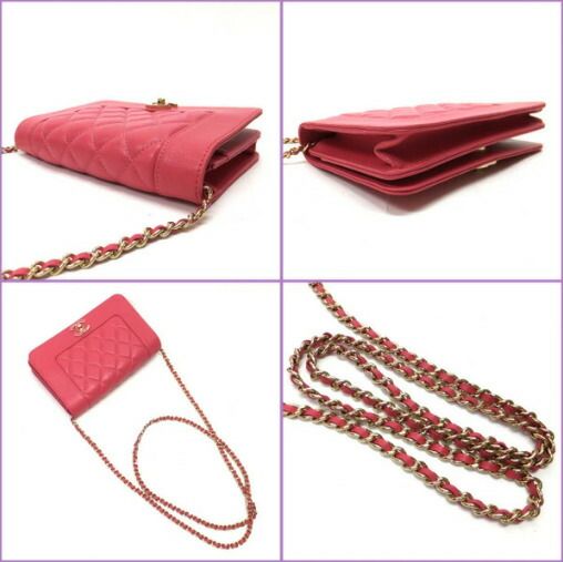 Chanel Chain Wallet Quilted Lambskin Pink Gold 8 Digits 19 X