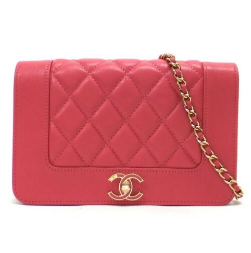 Chanel Chain Wallet Quilted Lambskin Pink Gold 8 Digits 19 X