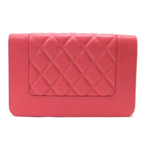 Chanel Chain Wallet Quilted Lambskin Pink Gold 8 Digits 19 X