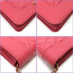 Chanel Chain Wallet Quilted Lambskin Pink Gold 8 Digits 19 X