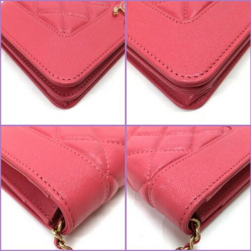 Chanel Chain Wallet Quilted Lambskin Pink Gold 8 Digits 19 X