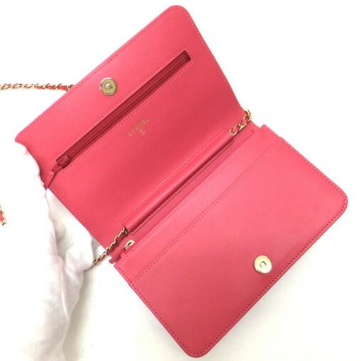 Chanel Chain Wallet Quilted Lambskin Pink Gold 8 Digits 19 X