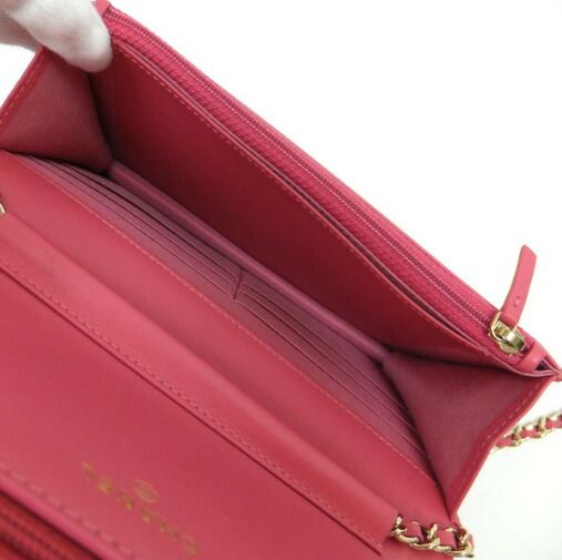 Chanel Chain Wallet Quilted Lambskin Pink Gold 8 Digits 19 X
