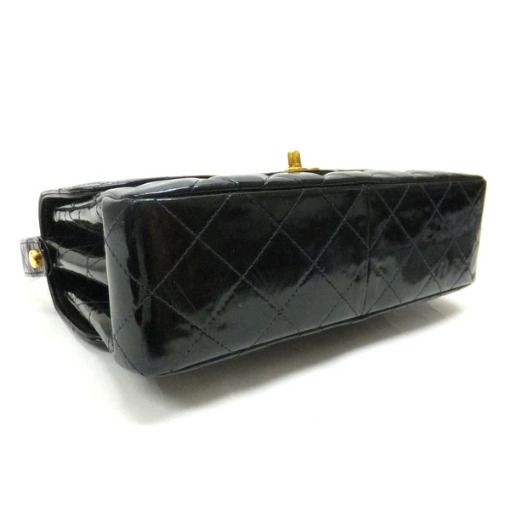 Chanel Double Face Bag 26 Quilted Patent Leather Black Gold