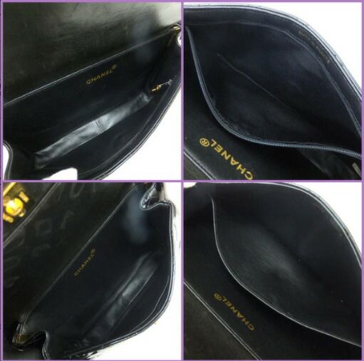 Chanel Double Face Bag 26 Quilted Patent Leather Black Gold