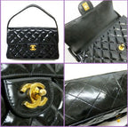 Chanel Double Face Bag 26 Quilted Patent Leather Black Gold