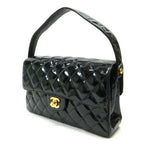 Chanel Double Face Bag 26 Quilted Patent Leather Black Gold