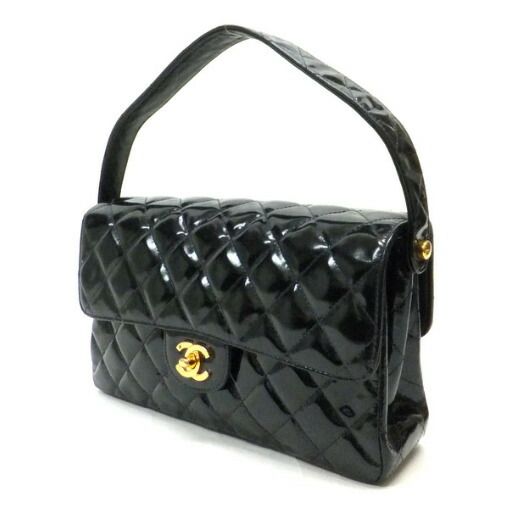 Chanel Double Face Bag 26 Quilted Patent Leather Black Gold